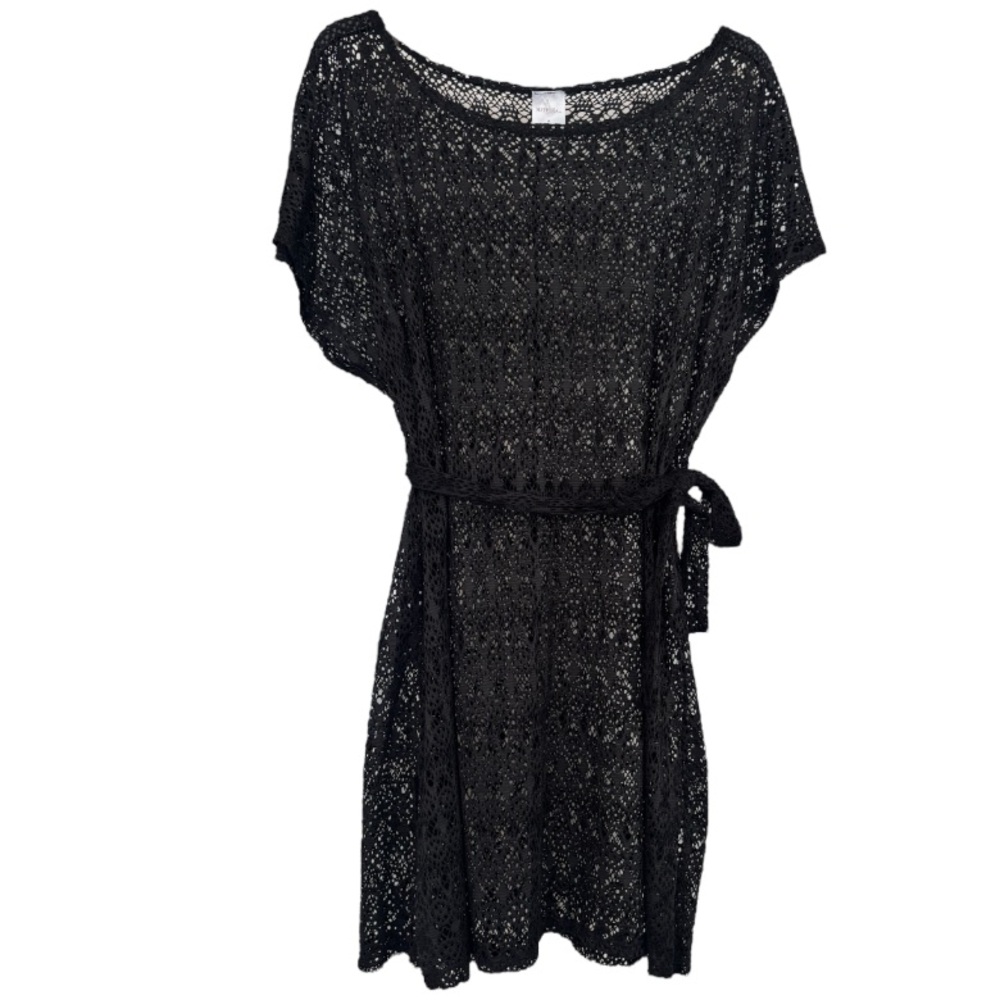 Lace Swim Cover Up Summer Beach Dress With Belt Resortwear Black Size Medium - Picture 6 of 14